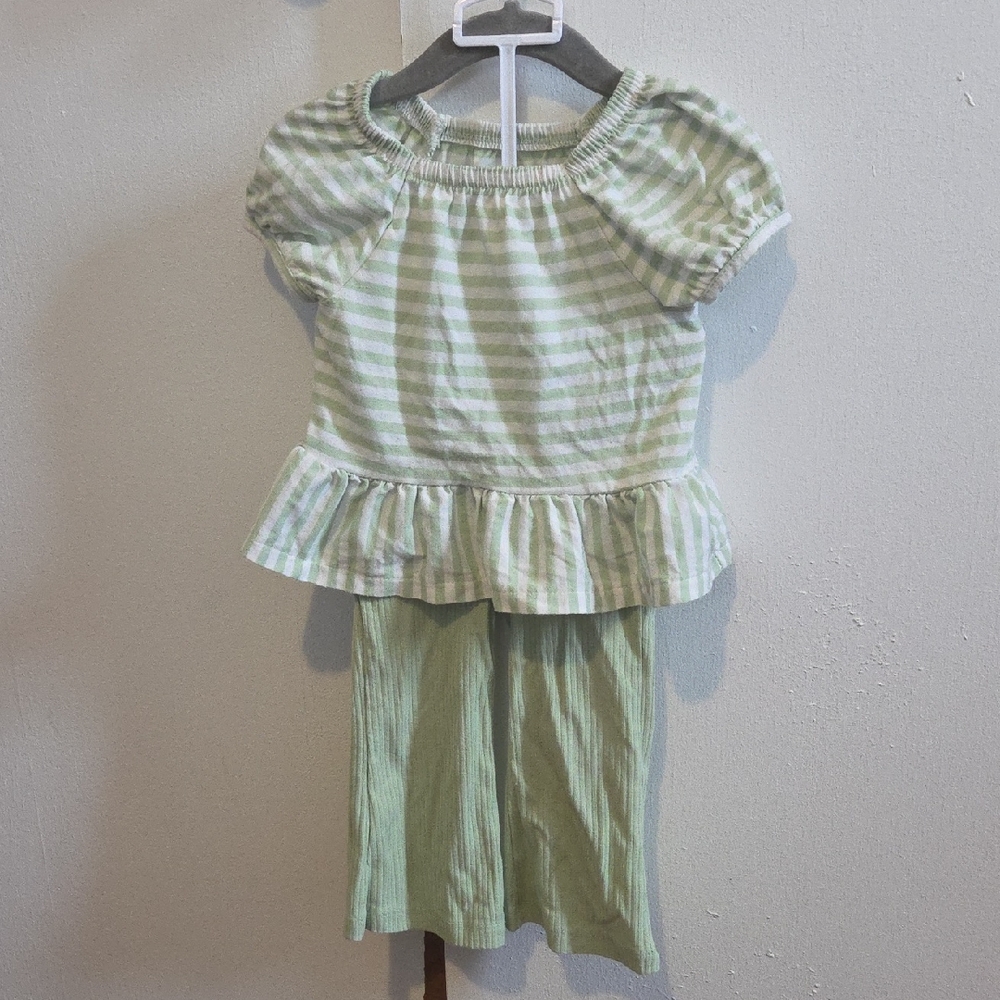 Green Striped Peplum Top and Skirt Set